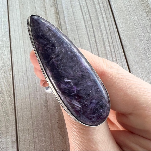 Charoite Long Chunky Ring Size 9.5 Sterling Silver 925 New - Picture 3 of 11